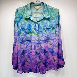 Vintage Y2K Sheer Pastel Watercolor Long Sleeve Blouse Decree Fairy Ethereal XL